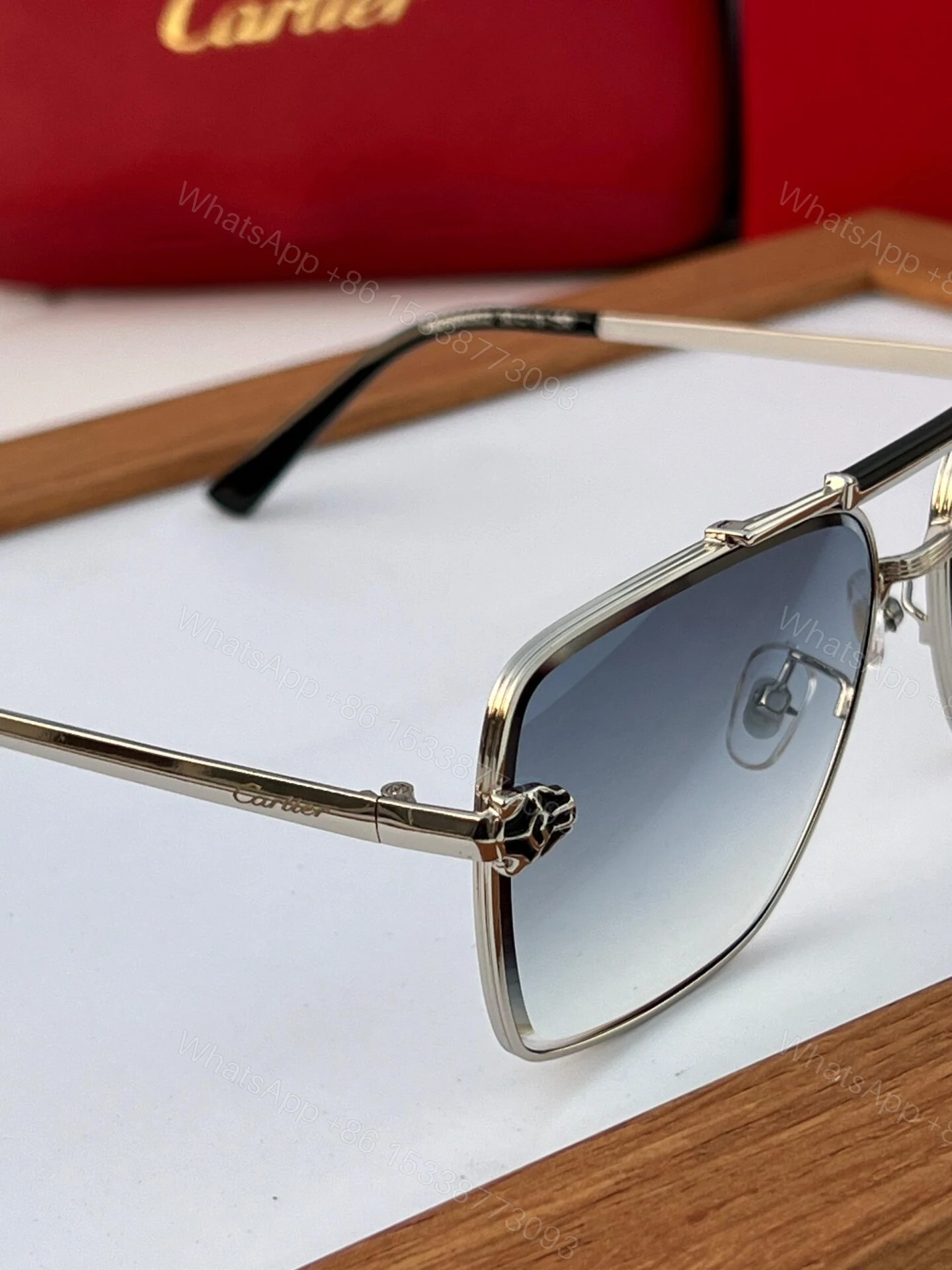 View 3 of Cartier Santos Blue Gradient Metal Frame Sunglasses