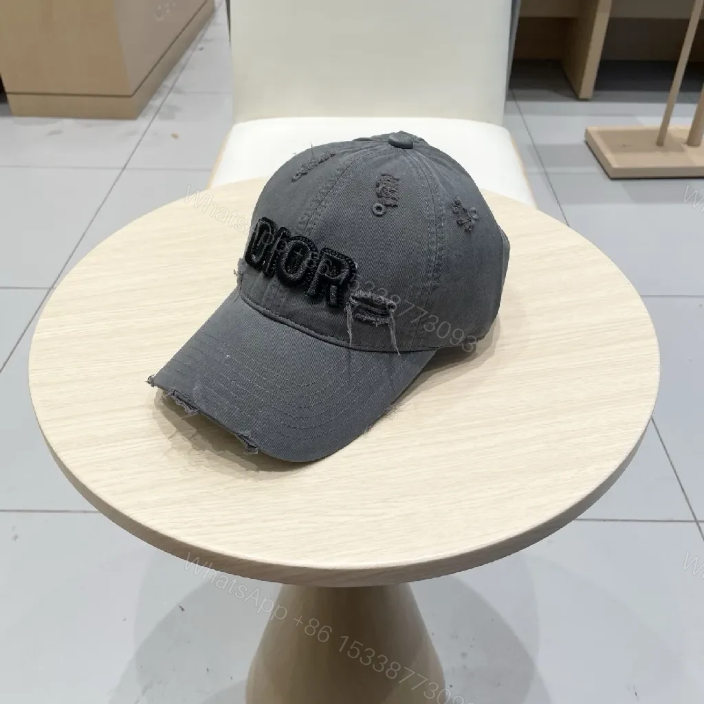 View 8 of Charcoal Cotton Distressed Cap: Dior-Inspired Monogram Edge
