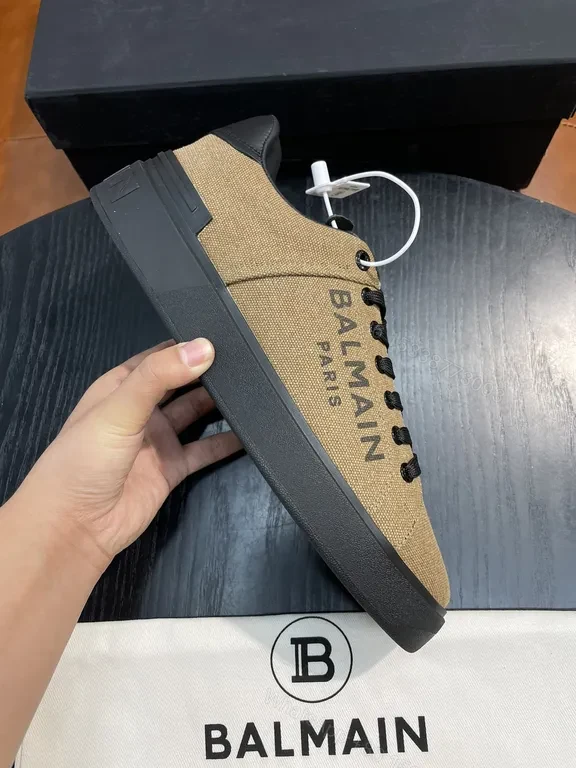 View 5 of Olive Canvas Balmain Sneakers: Luxe Low-Profile Comfort