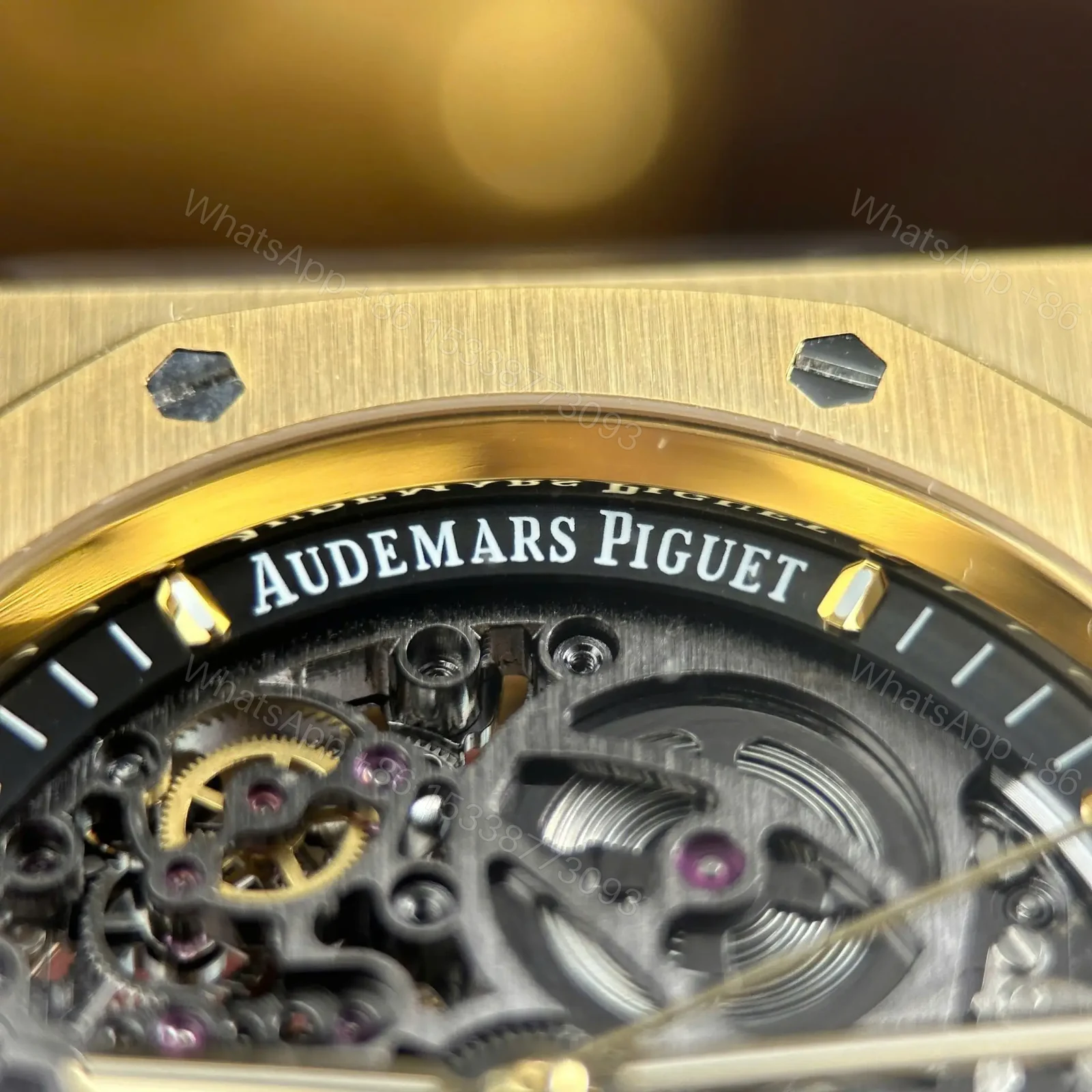 View 9 of Replica Audemars Piguet Royal Oak Openworked 15407 Yellow Skeleton Dial
