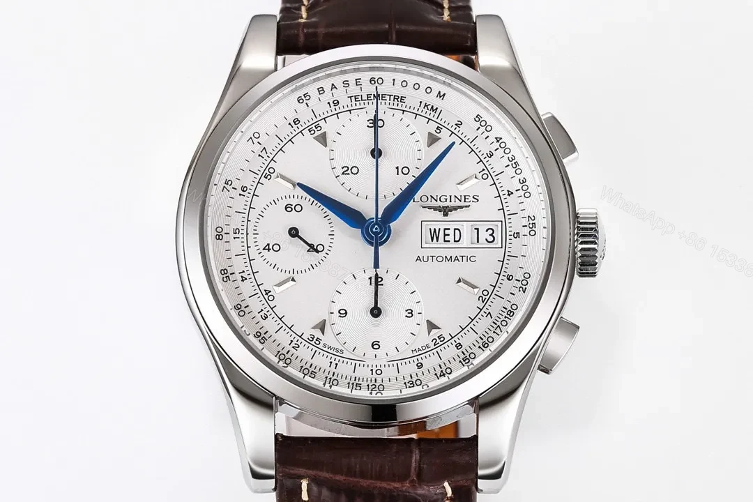 View 2 of Longines Classic Re Edition Men’s Watch Silver Case White Dial Brown Leather Strap 40mm