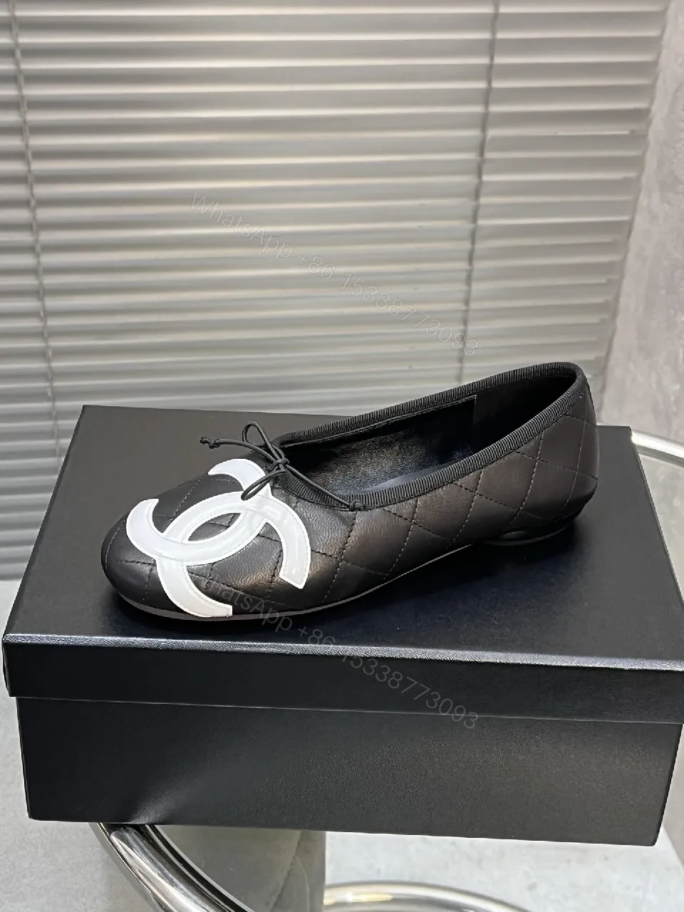 View 2 of Quilted Leather Ballet Flats with Logo Detail