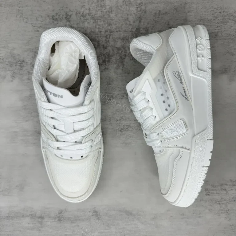 View 3 of White Leather Sneaker: Subtle LV Detailing, All-Day Comfort