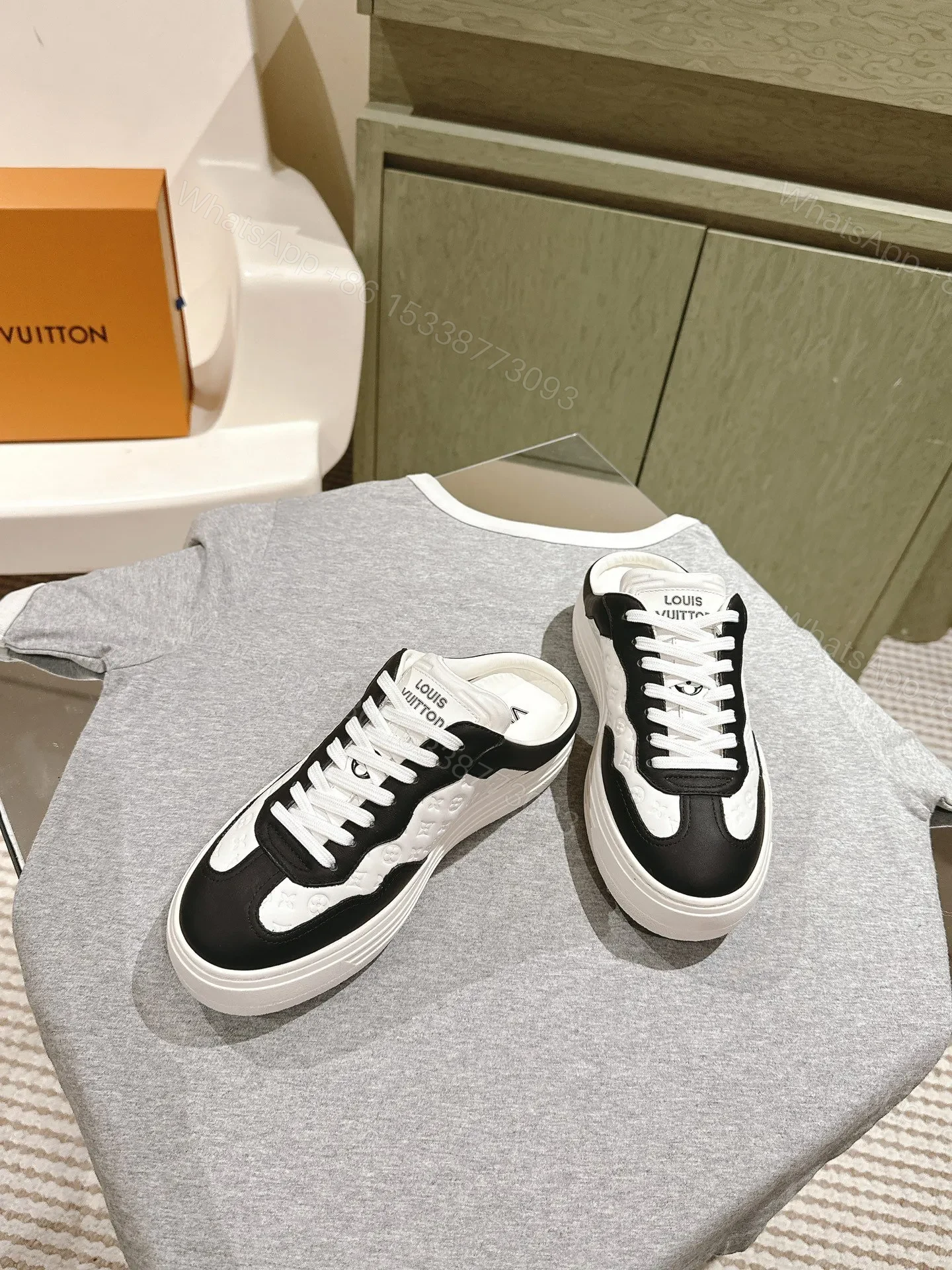 View 4 of LV Women Black White Leather Sneakers