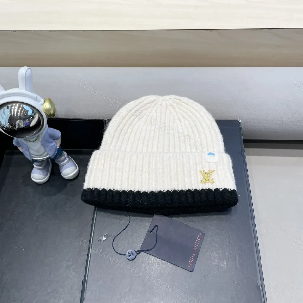Two-Tone Knit Beanie with Gold LV Emblem — view 1