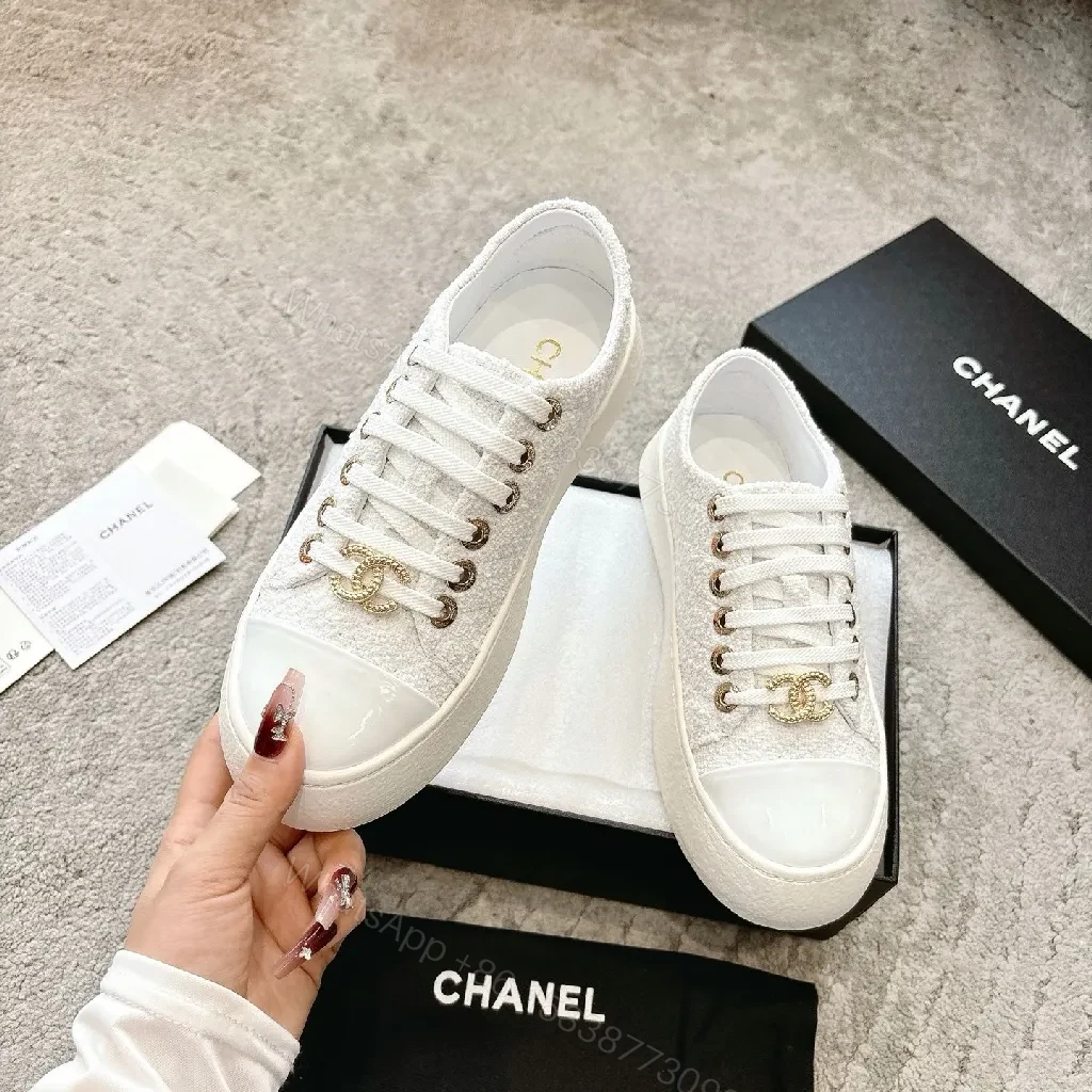 Lux White Knit Sneakers with Gold Accents - Luxe Everyday Comfort — view 1