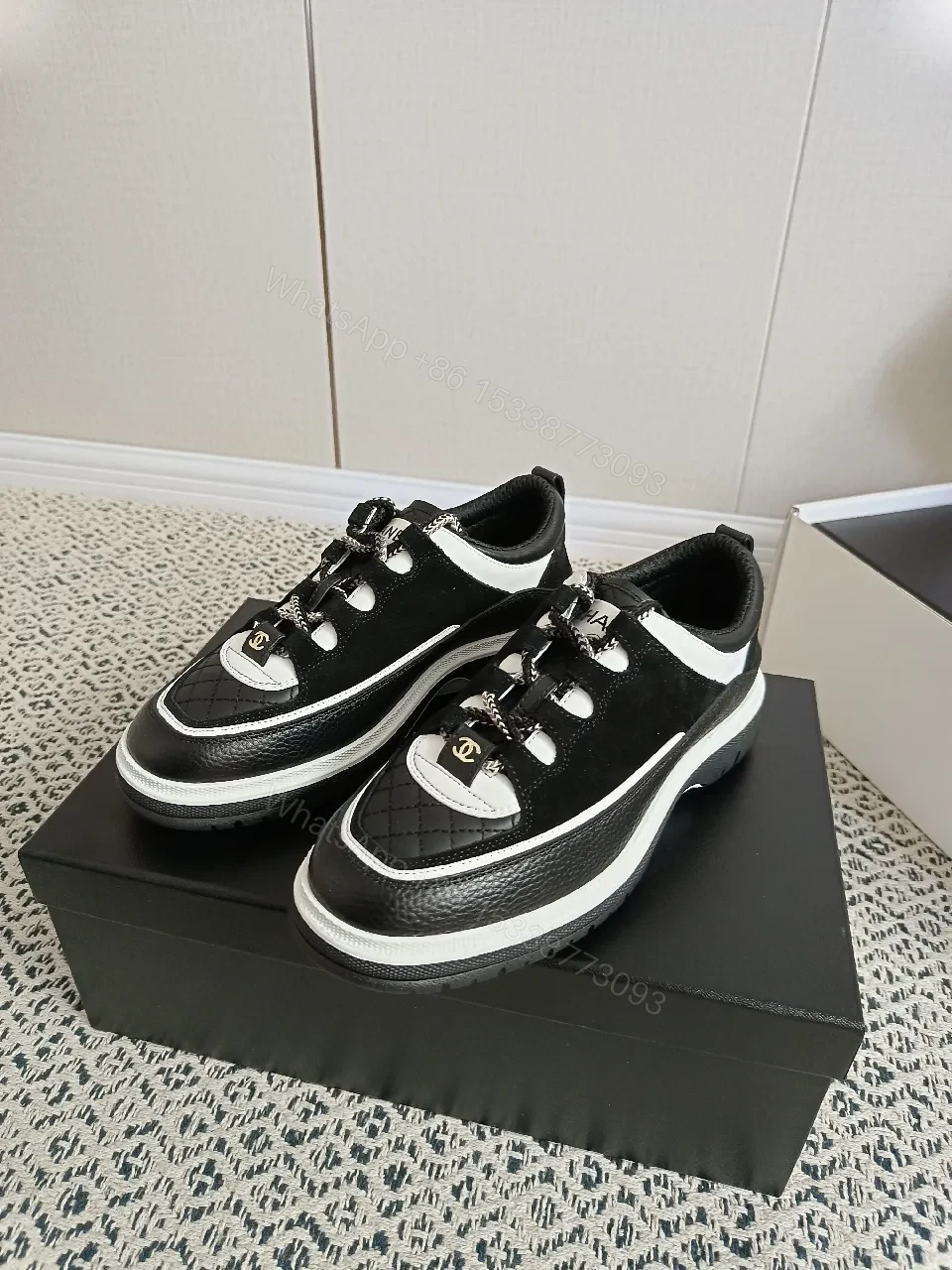 View 2 of Quilted Black-White Luxe Sneaker: Designer-Detail Charm
