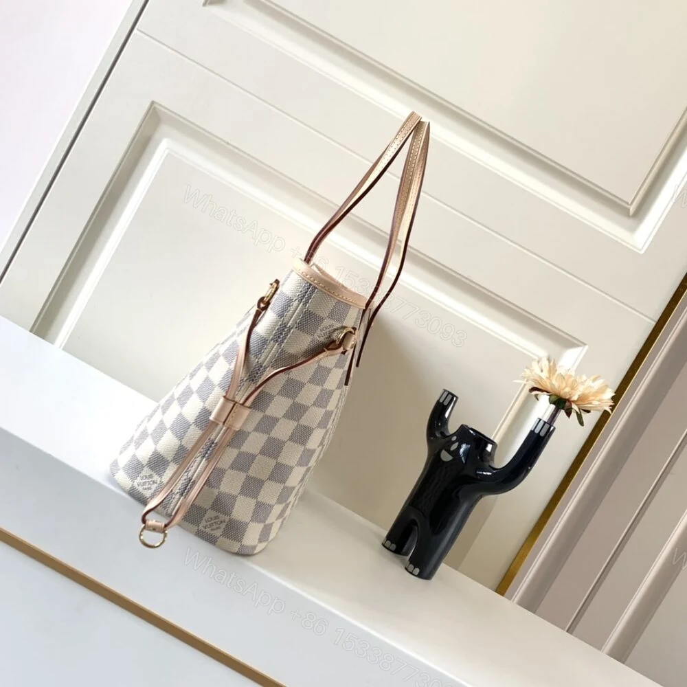 View 4 of Louis Vuitton Neverfull MM Damier Azur Canvas Beige 29Cm N40604