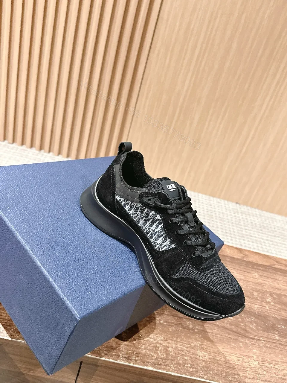 View 6 of Monochrome suede & mesh high-top sneakers with designer detailing