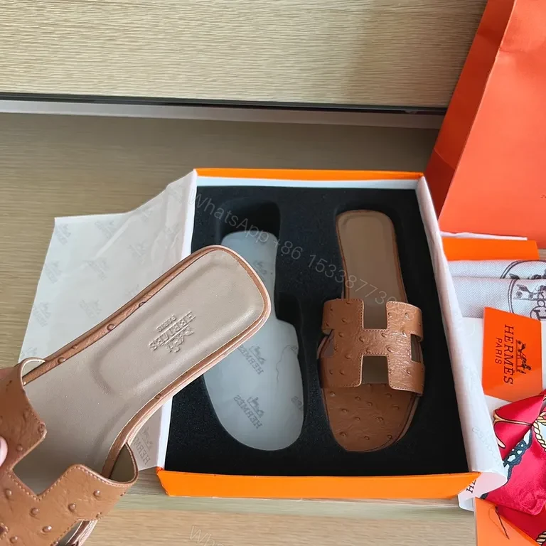 View 8 of Ostrich-Embossed Hermes-Style Sandals: Refined Comfort