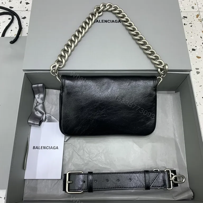 View 3 of Polished Leather Chain-Handle Flap Bag: Modern Luxury
