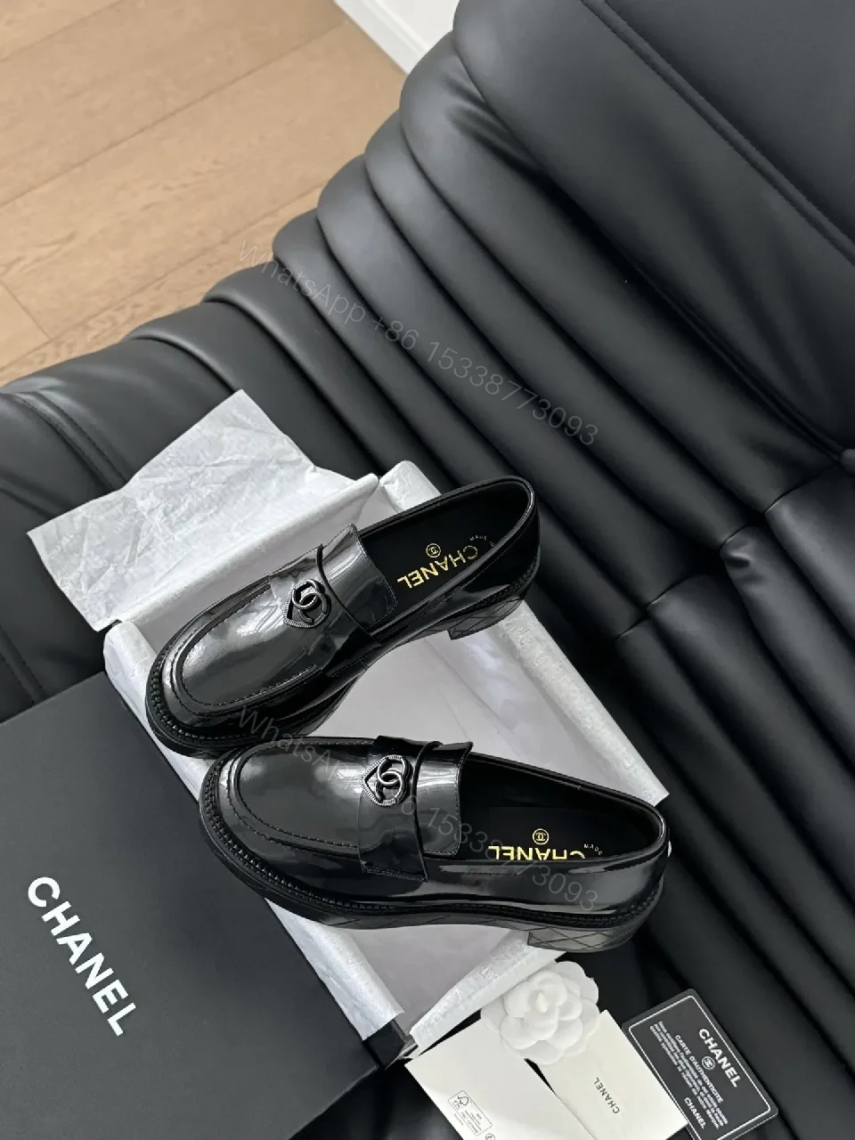 View 5 of Black Patent Leather Loafers | Classic Style, Subtle Double-C Hardware, All-Day Comfort