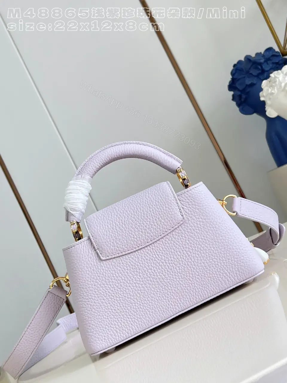 View 5 of Lavender Pebbled Leather Mini Bag – Structured Luxe