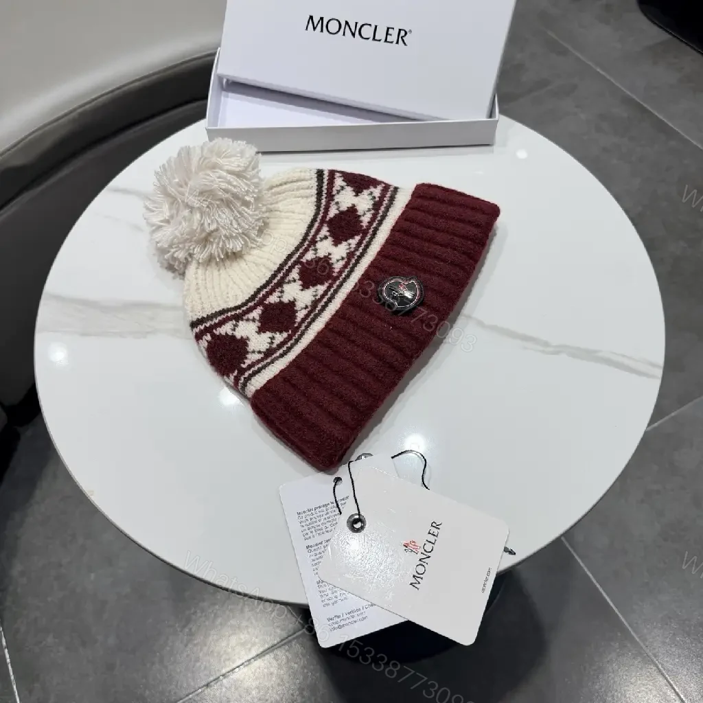 View 6 of Warm Wool Blend Beanie with Nordic Band and Pom Pom