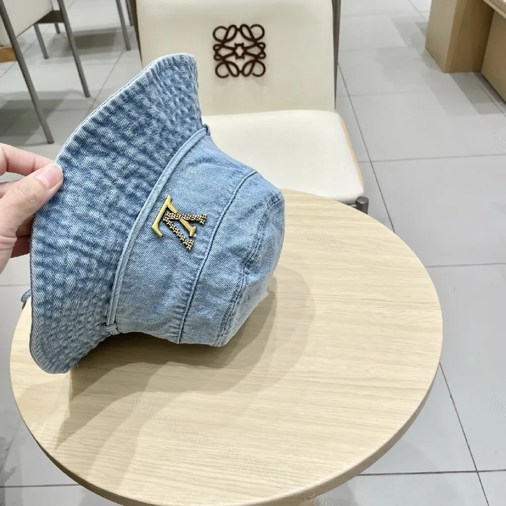 View 9 of Denim Bucket Hat + Gold Emblem + Casual Luxe + Iconic Accent + Hat