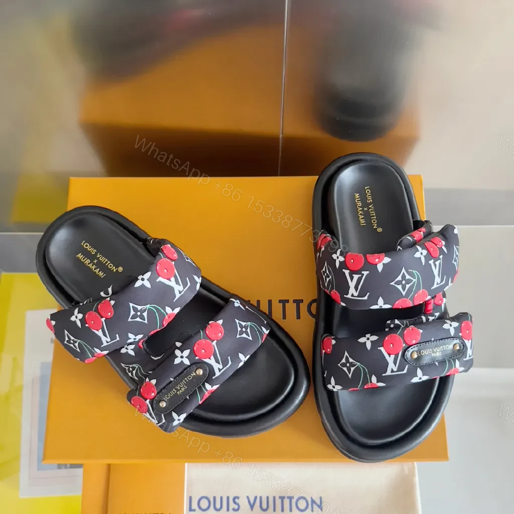 Chic Monogram Slides with Cherry Accent, Luxury Style — view 1