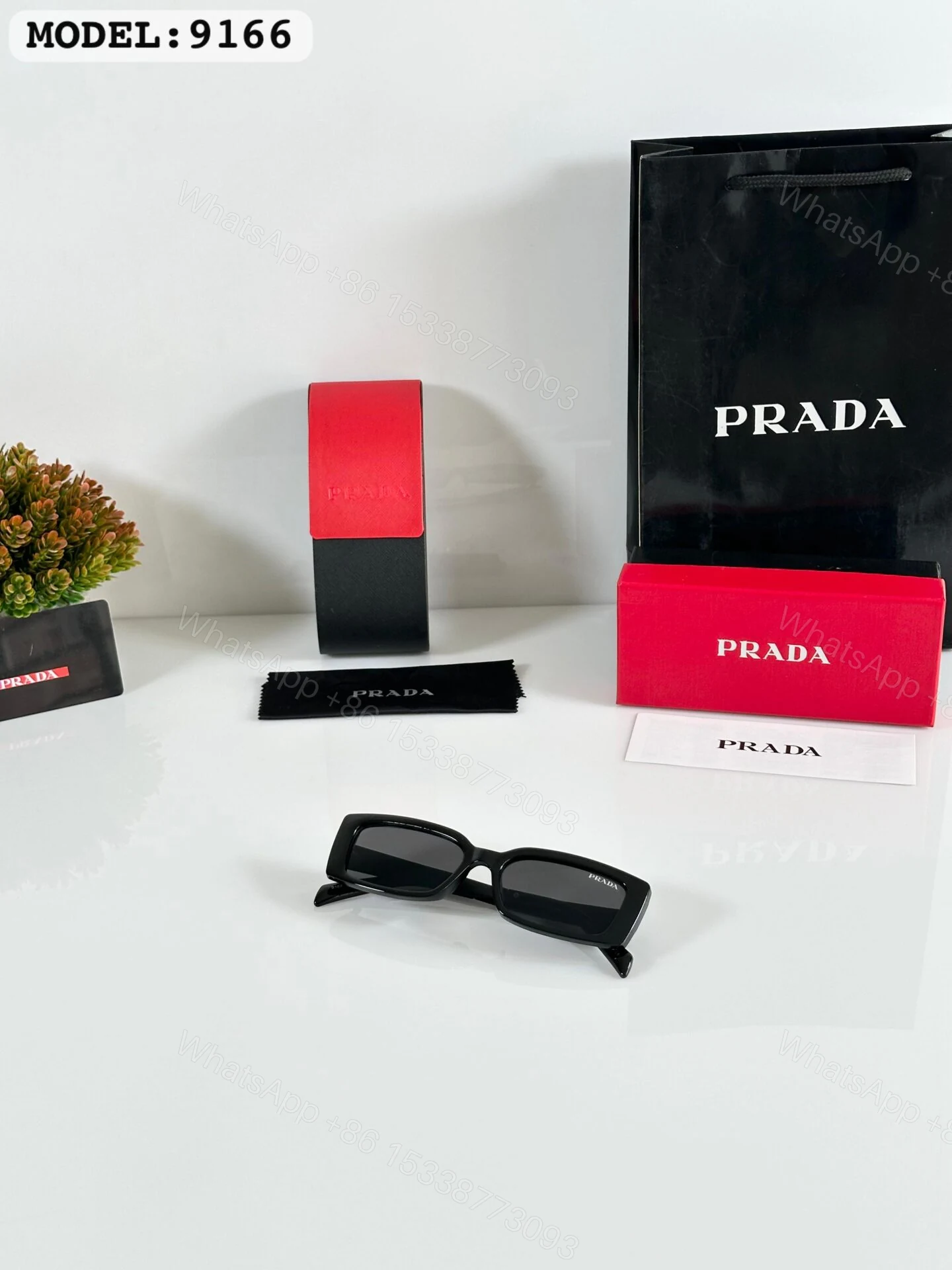 View 2 of Prada 9166 Rectangular Black Sunglasses