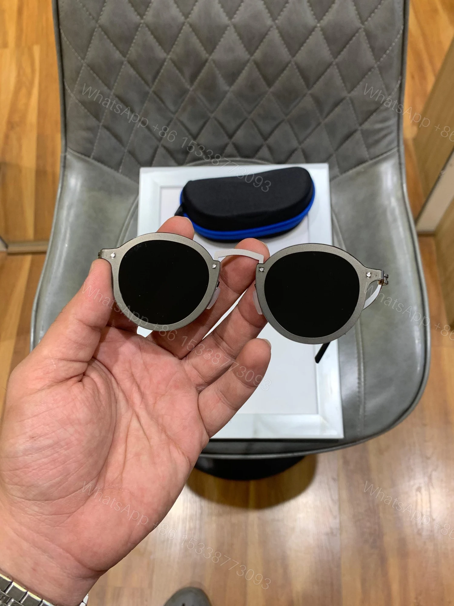 View 2 of FIRST COPY Round changeable 5202 black sunglasses