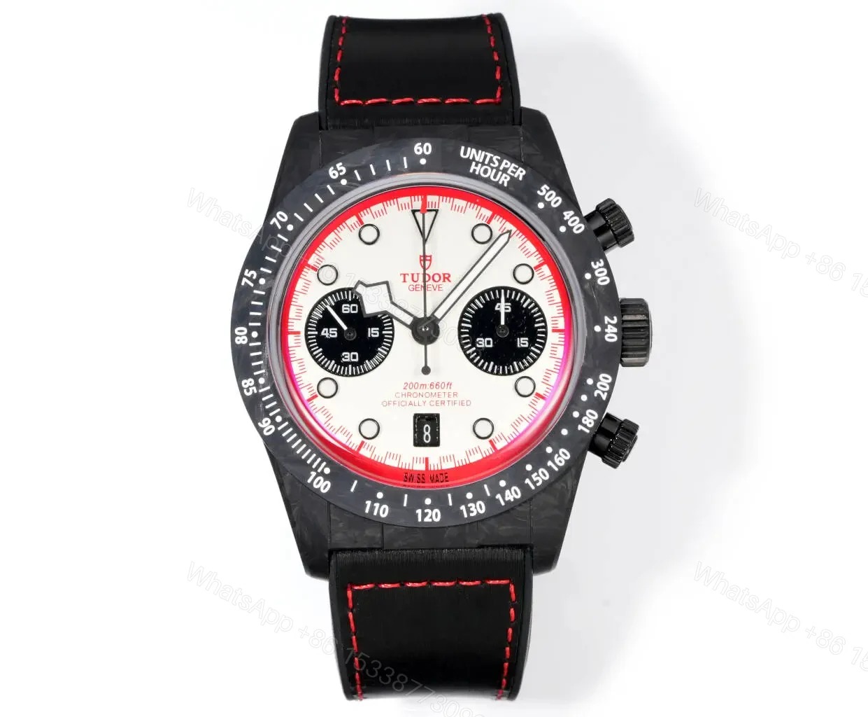 Tudor R29 Biwan Red Accent Chronograph Black Strap Premium 42MM M7937KN-0001 — view 1
