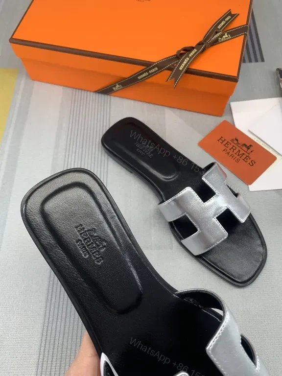 View 3 of HermÃ ̈s Oran Sandals: Metallic-H Leather, Luxe Open-Toe Footwear