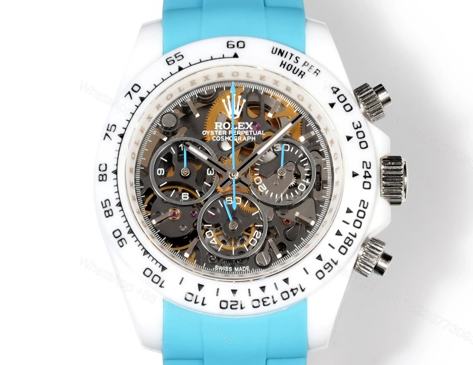 View 2 of Best Rolex Daytona Turquoise Rubber Strap replica 40MM White Ceramic Case Edition RG-DAYTONA-TURQUOISE-RUBBER-WHITE-40