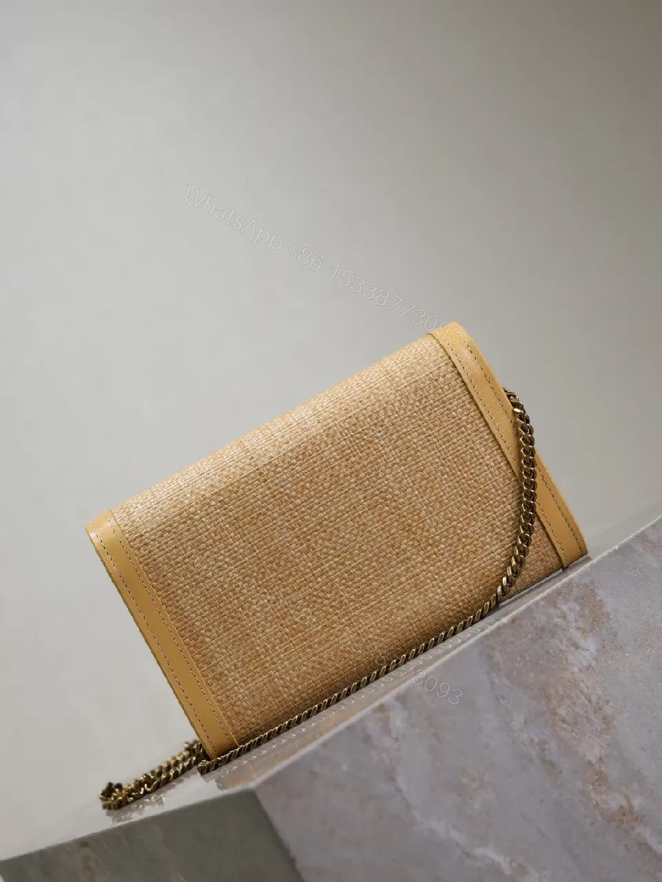 View 7 of Chic Straw Crossbody Set with Leather Trim Cardholder