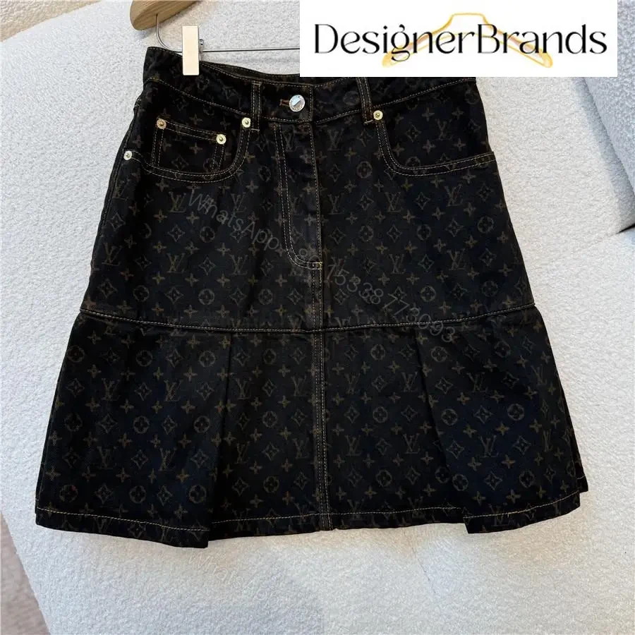 View 10 of Monogram-Denim A-Line Skirt with Visible Hardware