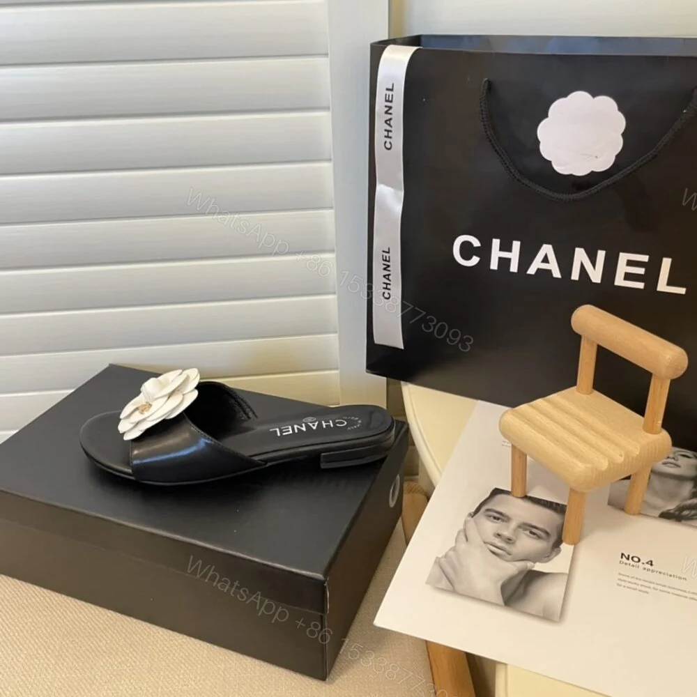 View 7 of Chanel White Camellia Slides Black