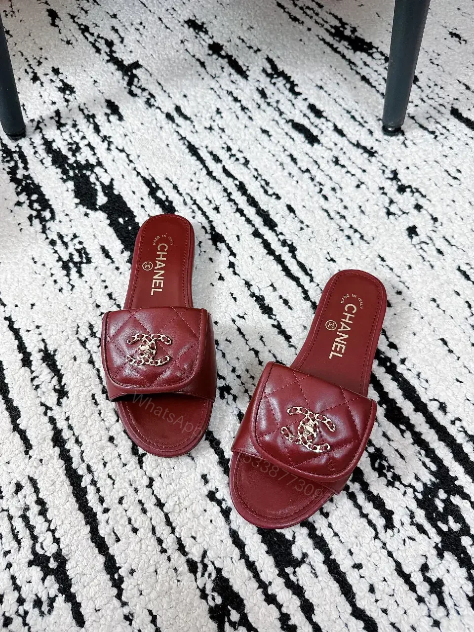 View 10 of Red Leather Chanel-Inspired Wide-Strap Slides: Luxe Everyday Elevation