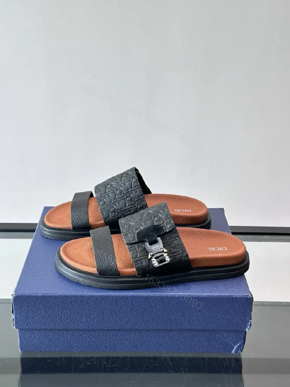 View 4 of Black Leather Dior Sandals Casual Comfort Slide