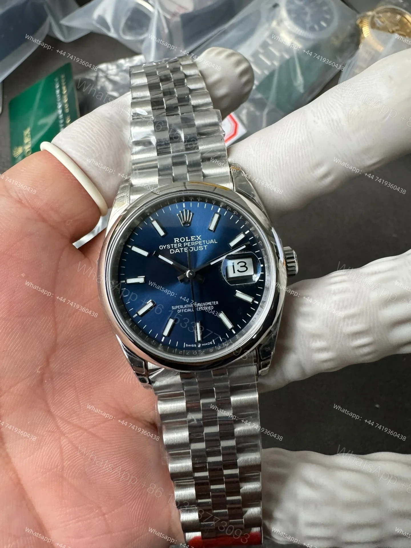 View 2 of Rolex Datejust M126200-0005 Blue Dial 1:1 Replica Jubilee 36MM 3235 Movement Super Clone Watch