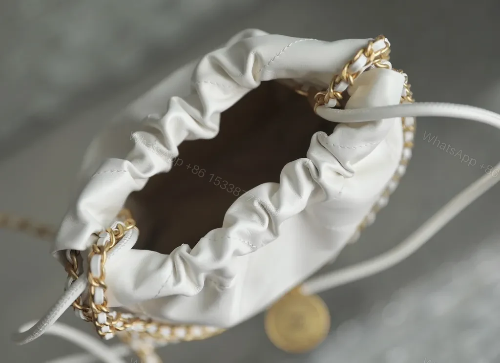 View 5 of White Quilted Satchel with Gold Chain - Chanel-Inspired Luxe Bag