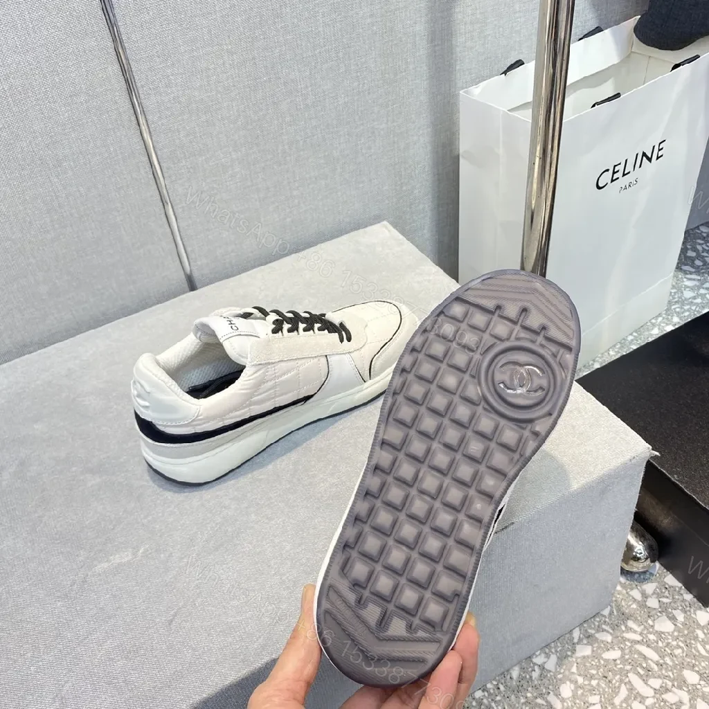 View 9 of White Leather-Trim Sneaker with Quilted Detail, Luxury Casual Sneaker