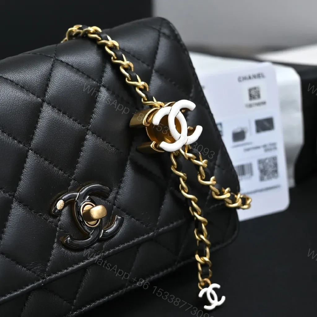 View 4 of Quilted Leather Shoulder Bag, Gold Chain, Compact Chic