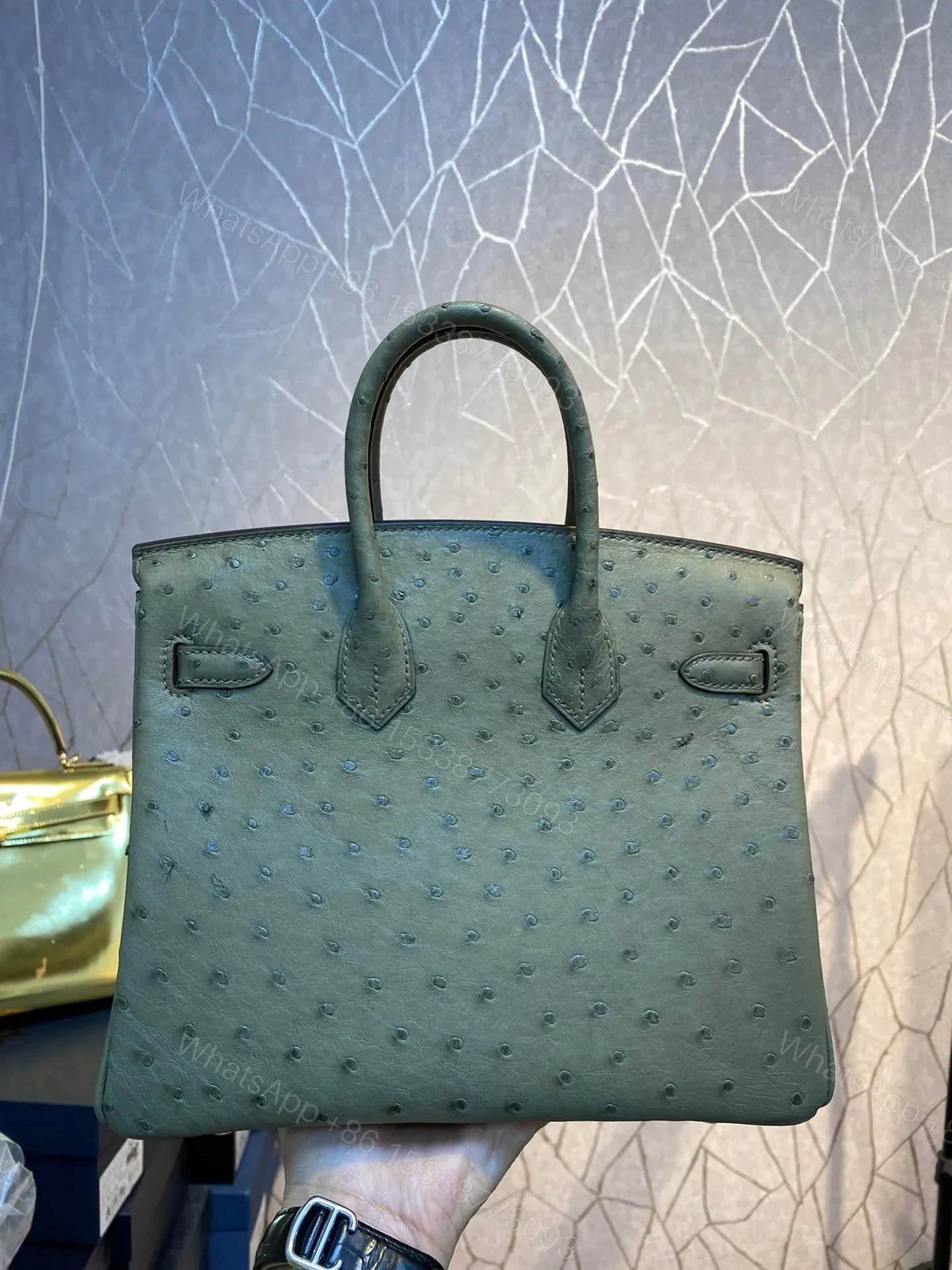 View 2 of HN 30CM KHAKI OSTRICH LEATHER SILVER HARDWARE