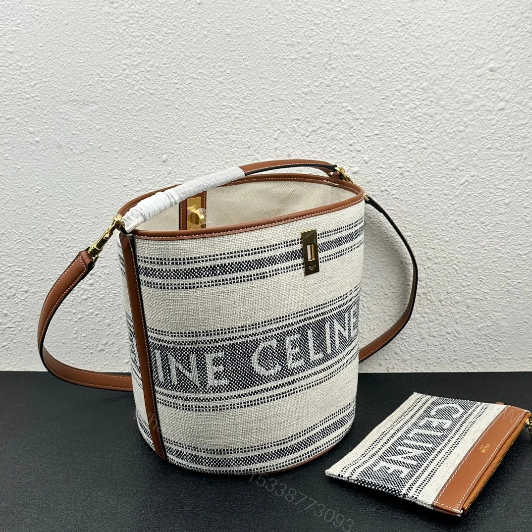 View 4 of CELINE BUCKET 16 IN STRIPED TEXTILE WITH CELINE JACQUARD WHITE BLACK 25CM