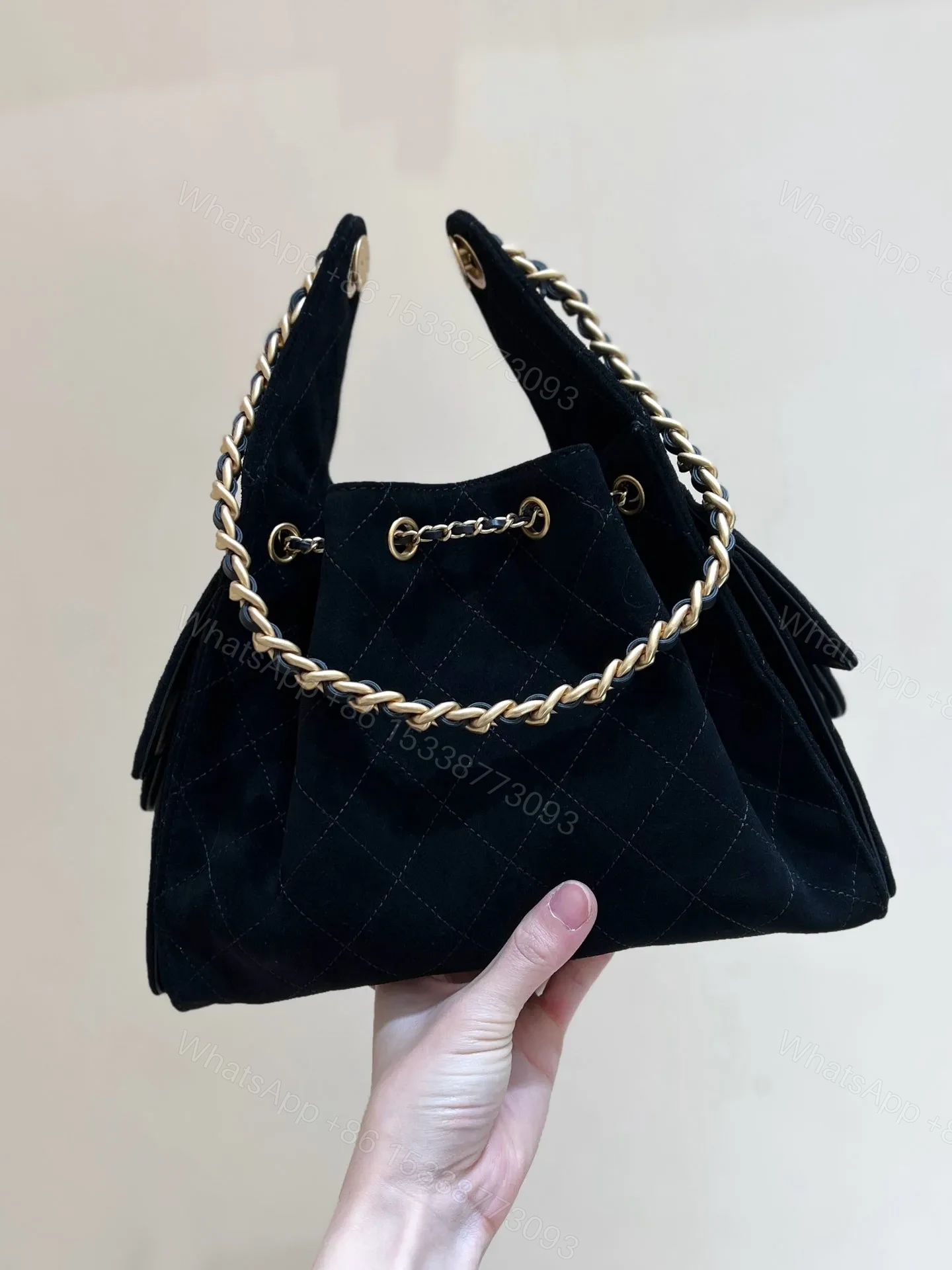 View 4 of CHANEL 25 HANDBAG 30 IN BLACK SUEDE GOLD HARDWARE