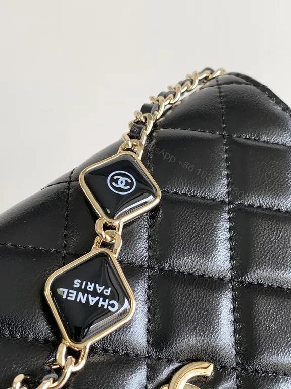 View 6 of Chic Quilted Black Leather Chain-Detail Bag