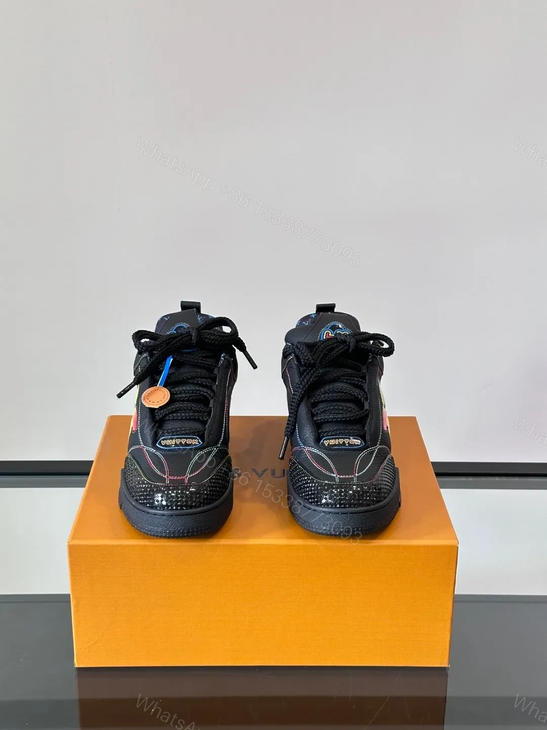 View 2 of LV Men Black Leather Colorful Accent Sneakers