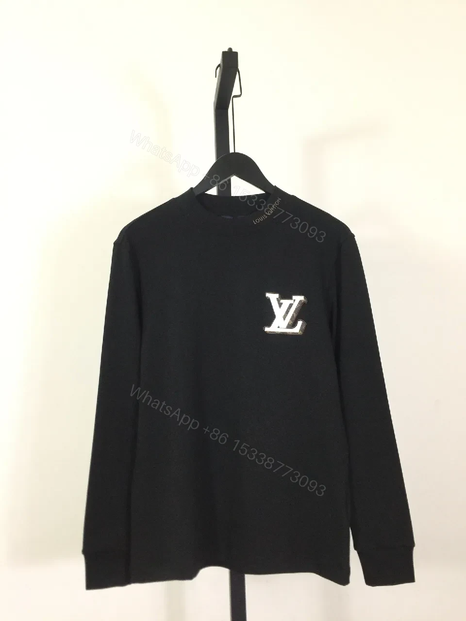 Dark Essentials Black Knit Crewneck with Subtle LV Emblem — view 1
