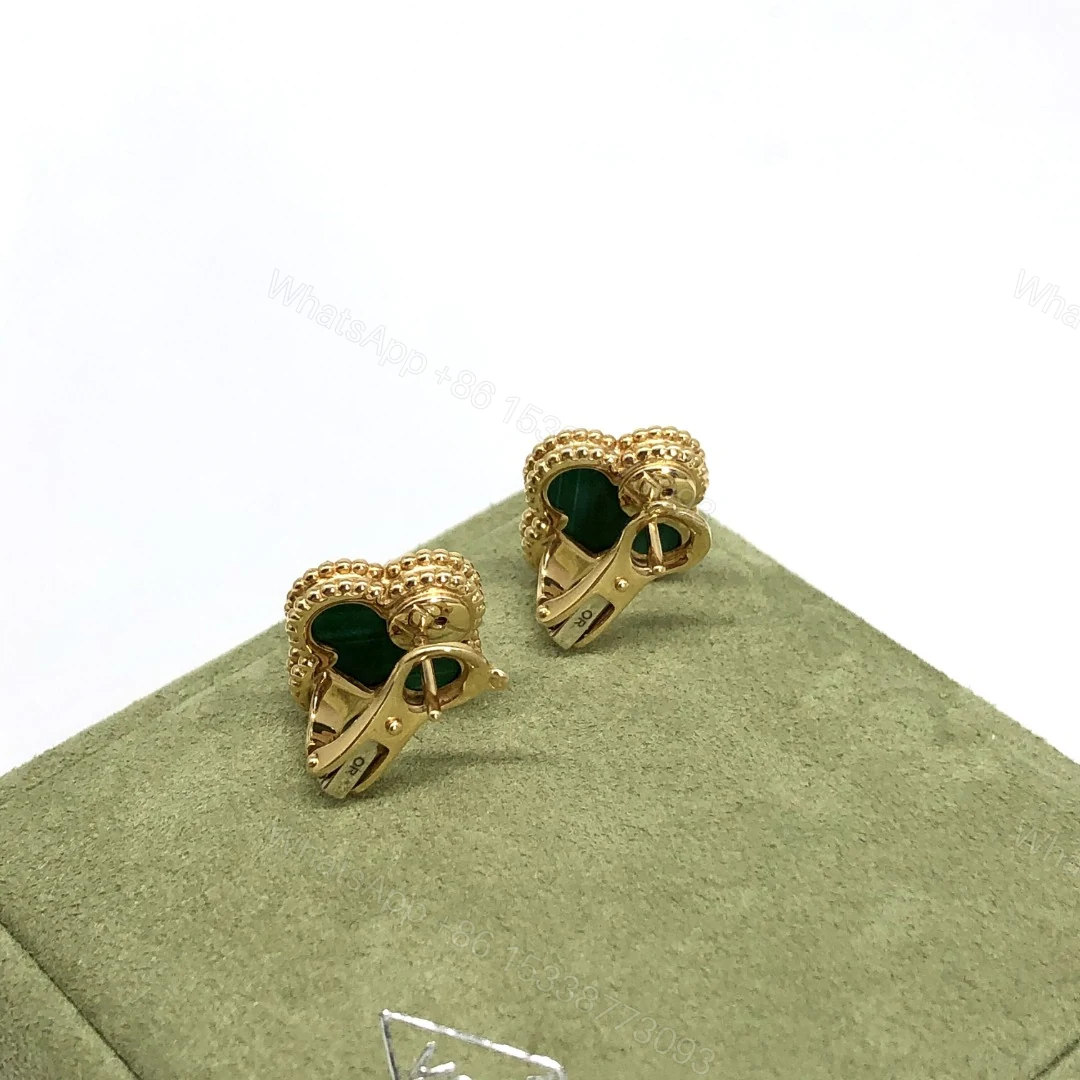View 4 of VCA Vintage Alhambra Earrings, 18k Yellow gold, Malachite