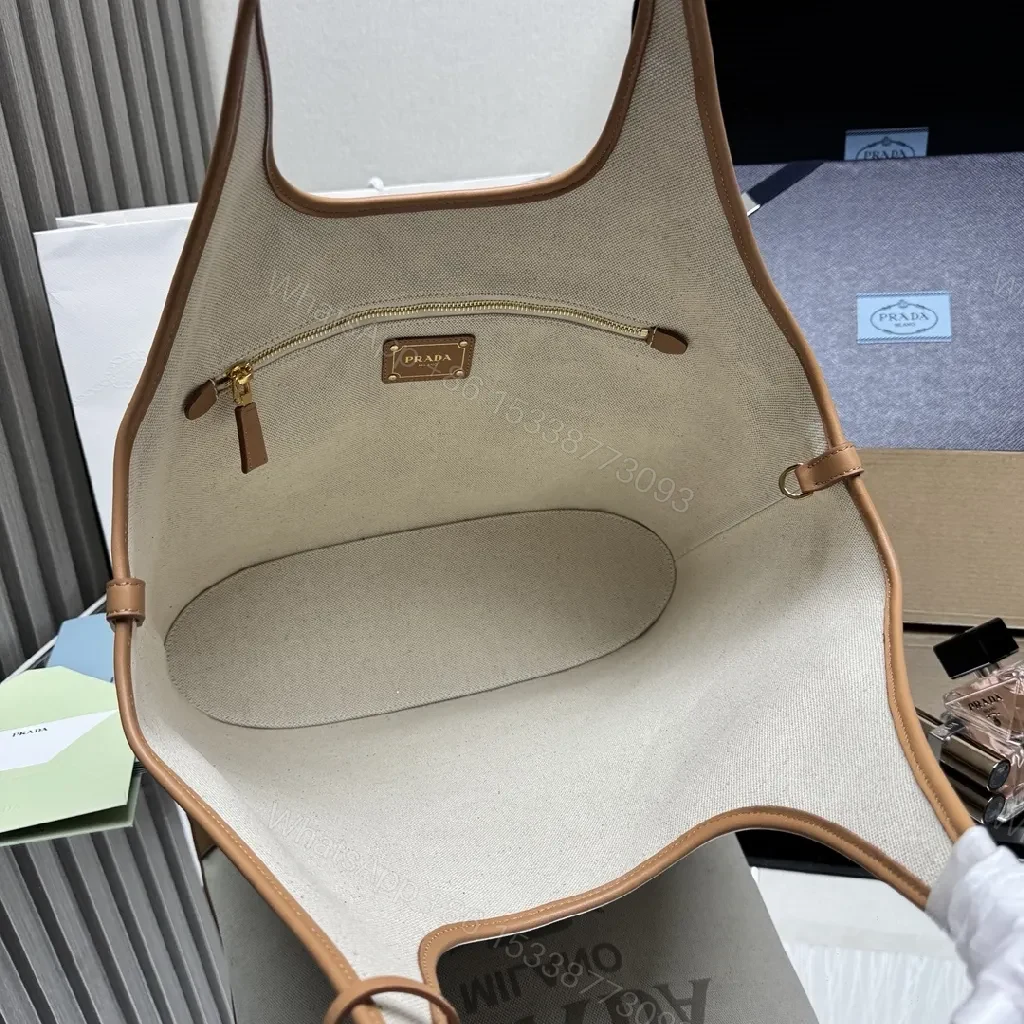 View 3 of Linen Tote with Leather Trim: Everyday Luxury Tote