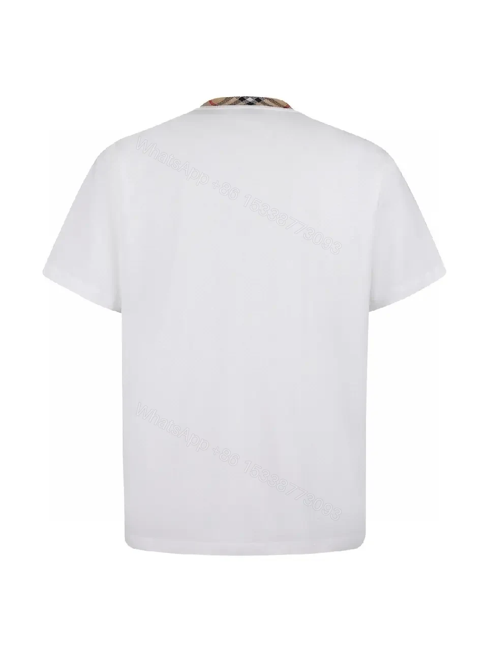 View 4 of Minimalist White Tee with Subtle Burberry Collar Detail