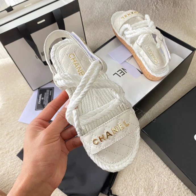 View 5 of CHANEL Cord Quilted Sandals