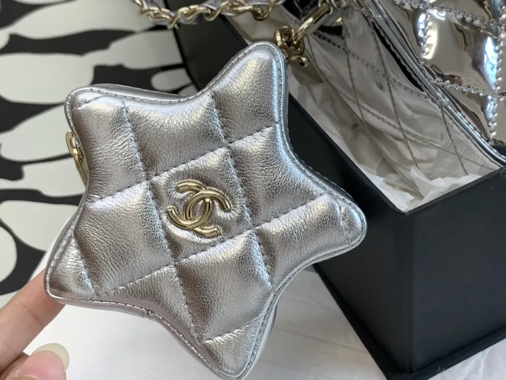 View 7 of Shimmer Quilted Chain Bag â€“ Silver Metallic, Luxe Chanel-Inspired Style