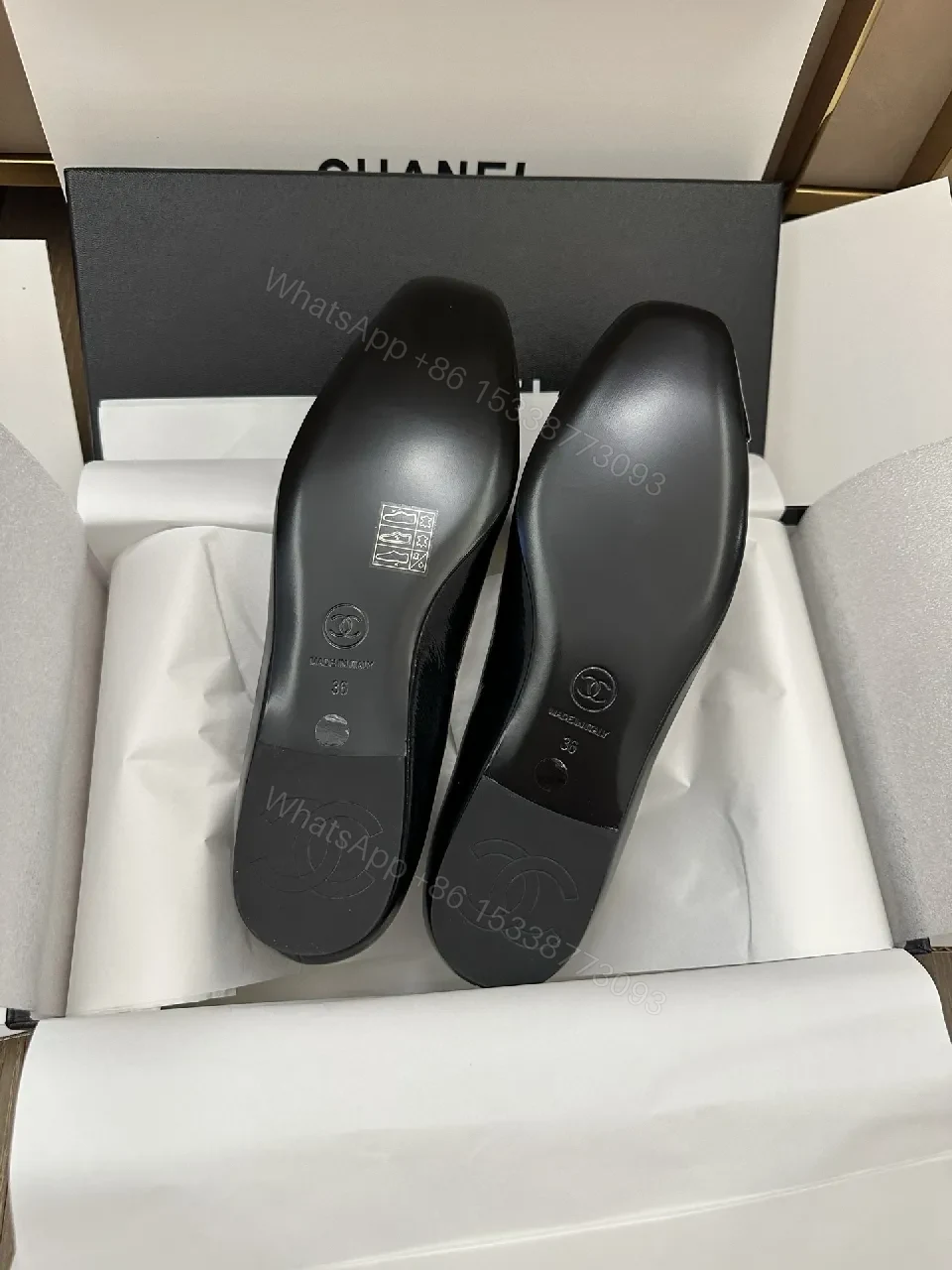 View 8 of Glam Black Patent Flats with Floral Overlay, Slip-On Shoes
