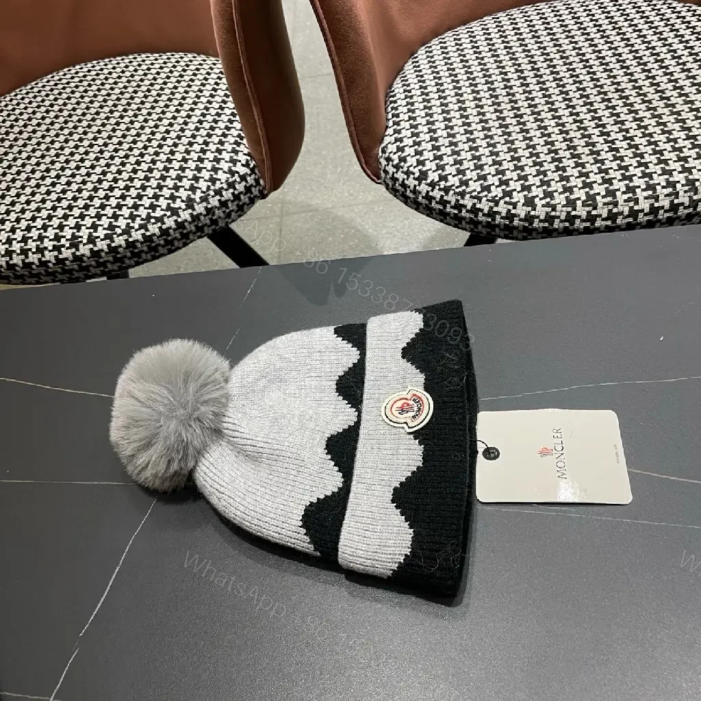 View 2 of Chic Patterned Beanie with Pom: Premium Knit Warmer
