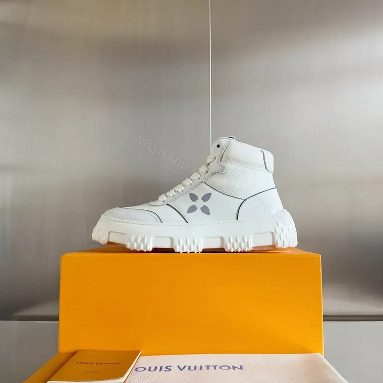 View 8 of White LV-Detail High-Top Trainers: Luxury Streetwear Sneakers