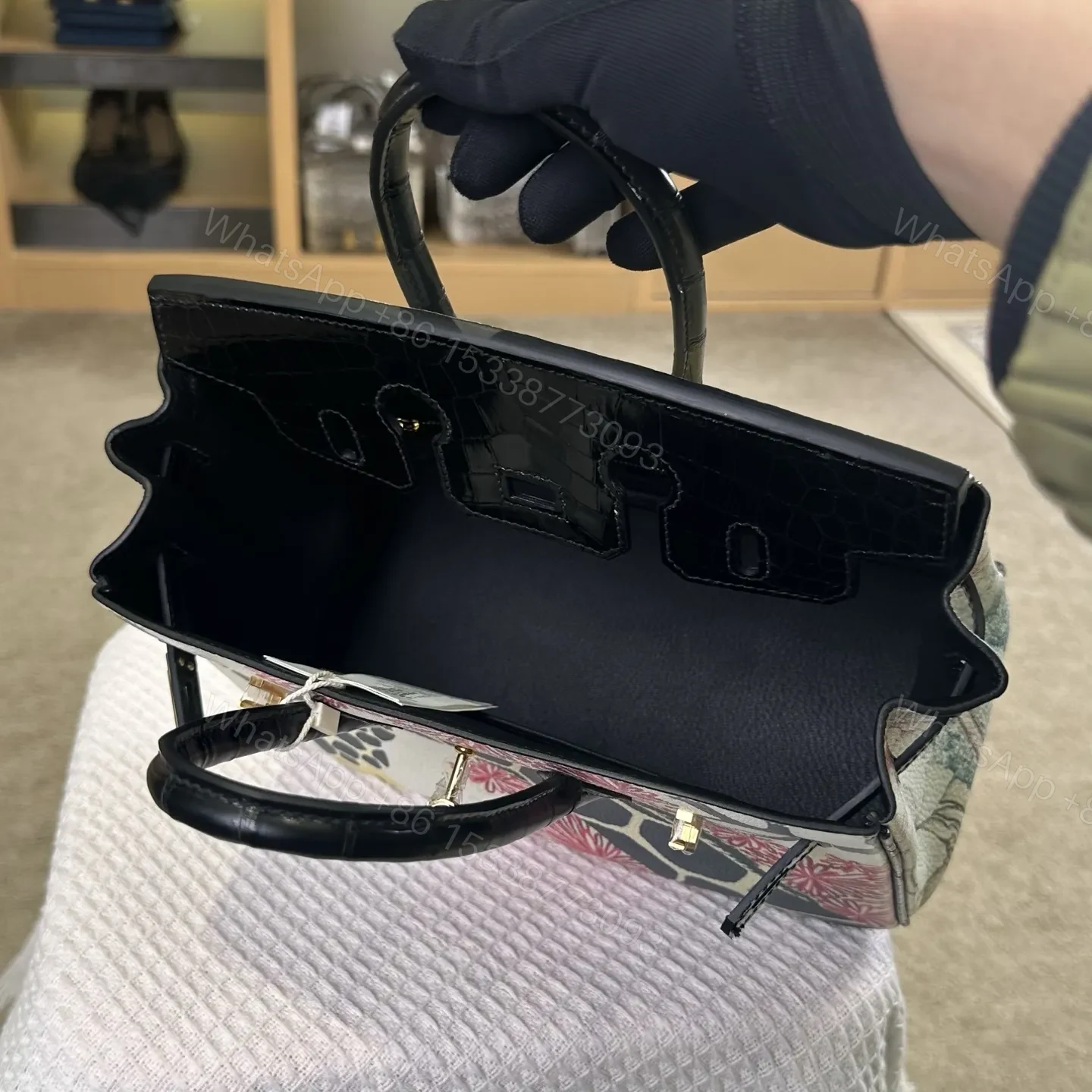 View 7 of Hermes Touch Birkin 25cm Black Crocodile Leather Gold Hardware