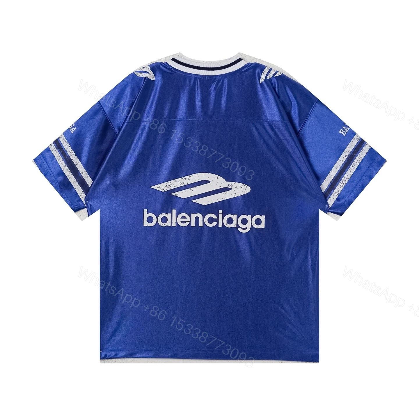View 11 of Balenciaga Clothes 3B Silhouette Ribbed V-neck Printed T-shirt Black/Blue/Gray
